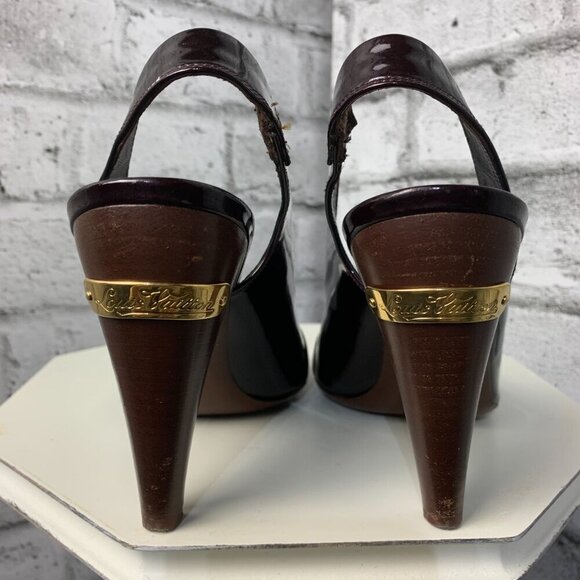 Louis Vuitton Burgundy Patent Leather Sling Back Open Peep Toe Pump - Picture 6 of 12